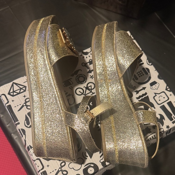 BAMBOO Gold Sandals with Crystal Embellishment - Picture 4 of 6